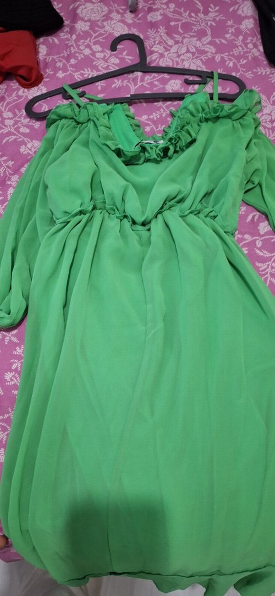 Volanlı Yeşil Uzun Bohem Elbise - Görsel 3