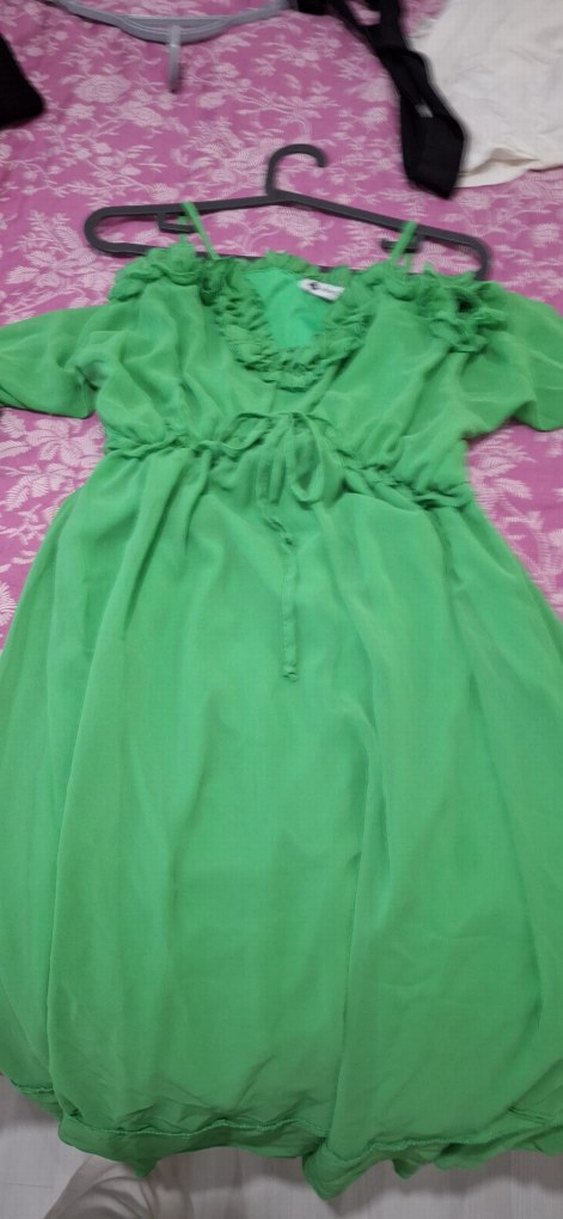 Volanlı Yeşil Uzun Bohem Elbise - Görsel 4