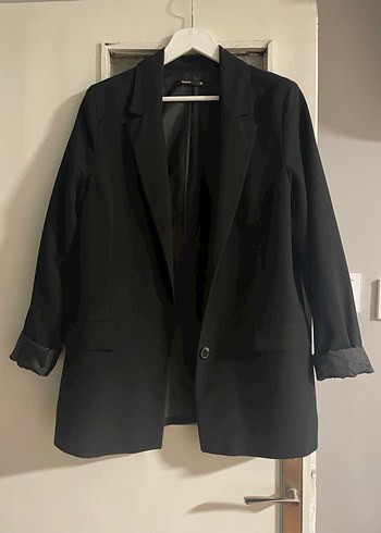 Düğmeli Siyah Kadın Midi Blazer Ceket