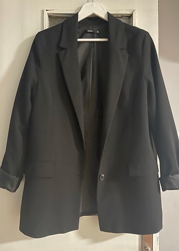 Defacto Düğmeli Siyah Kadın Midi Blazer Ceket