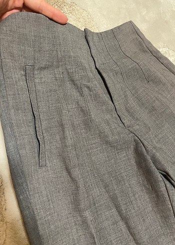 Stradivarius Gri Pilili Kadın Keten Pantolon