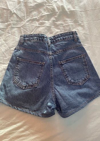 Kadın Mavi Bol Kesim Mini Denim Şort