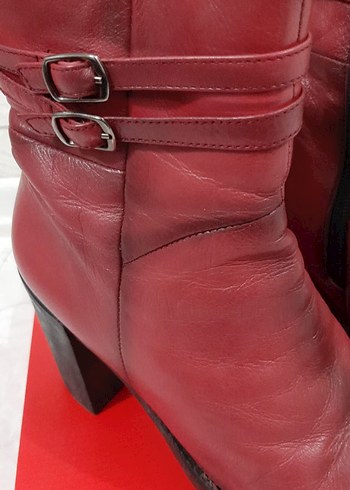 Diğer Bordo Deri Cift Tokali Bot Hakiki Deri