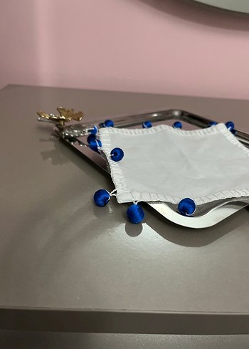 Boncuk Detaylı Mavi Kadın Şal - Görsel 2