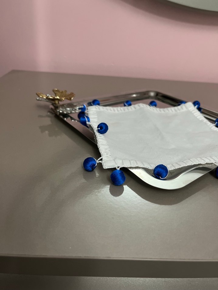 Boncuk Detaylı Mavi Kadın Şal - Görsel 2