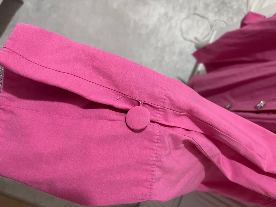 Düğmeli Pembe Kadın Keten Gömlek - Görsel 2