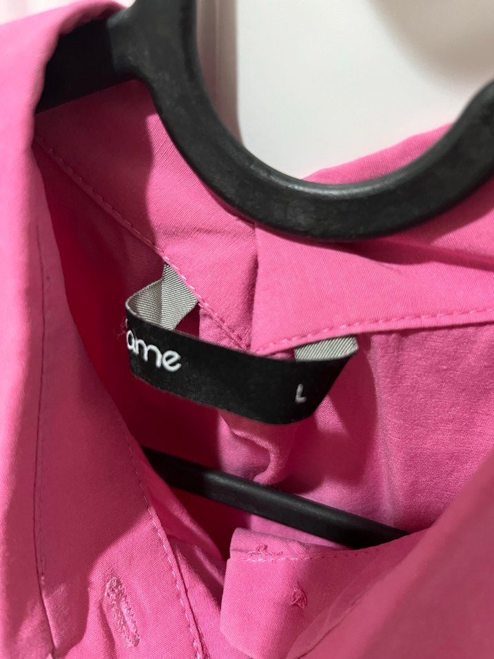 Düğmeli Pembe Kadın Keten Gömlek - Görsel 3