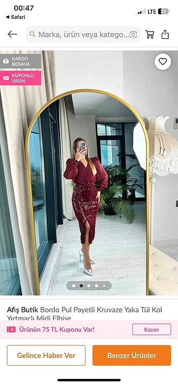 Trendyol & Milla Kruvaze tul kol pul payetli midi elbise 42