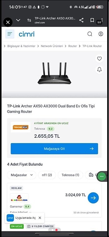 Tp-Link Tp link archer a*50 a*3000 dual band ev ofis tipi modem
