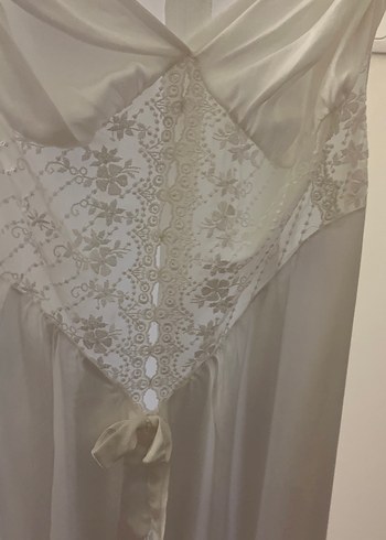 Nakışlı Beyaz uzun Kadın Sabahlık - Görsel 7