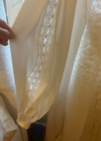 Nakışlı Beyaz uzun Kadın Sabahlık - Görsel 4