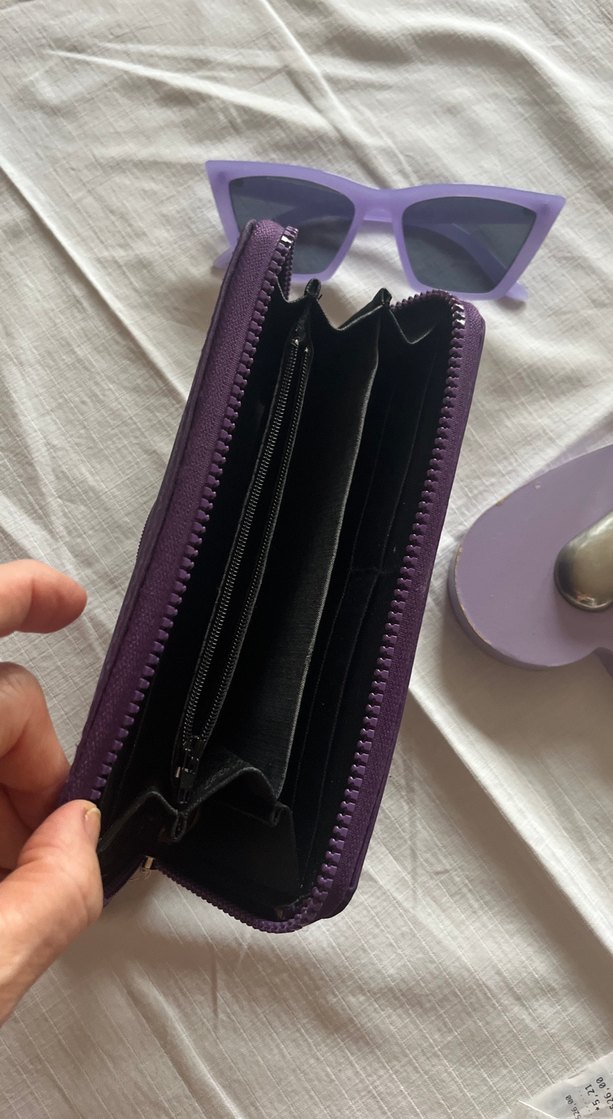 Mor Süet Fermuarlı Kadın Cüzdanı - Görsel 3