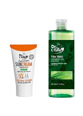 Güneş yüz kremi + Çay ağacı yağı duş jeli