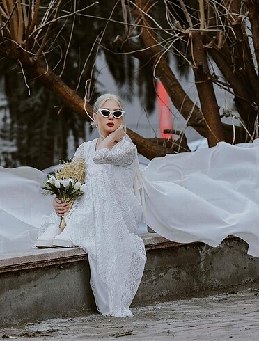 34 Beden Beyaz Dış Çekim Nişan Nikah Söz Elbisesi
