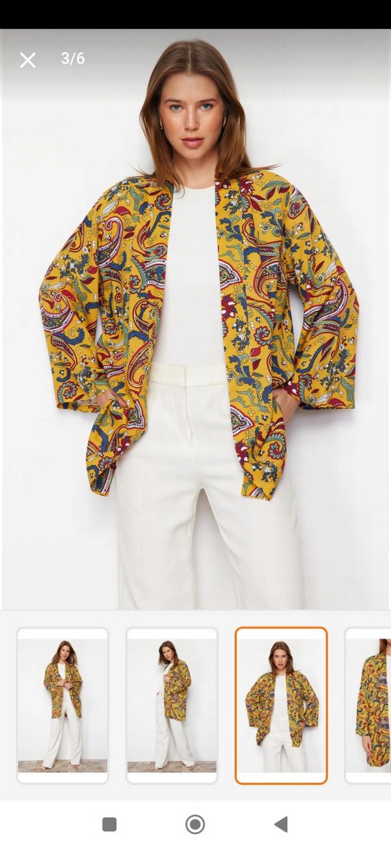 Sarı Desenli Midi Bohem Kimono - Görsel 2