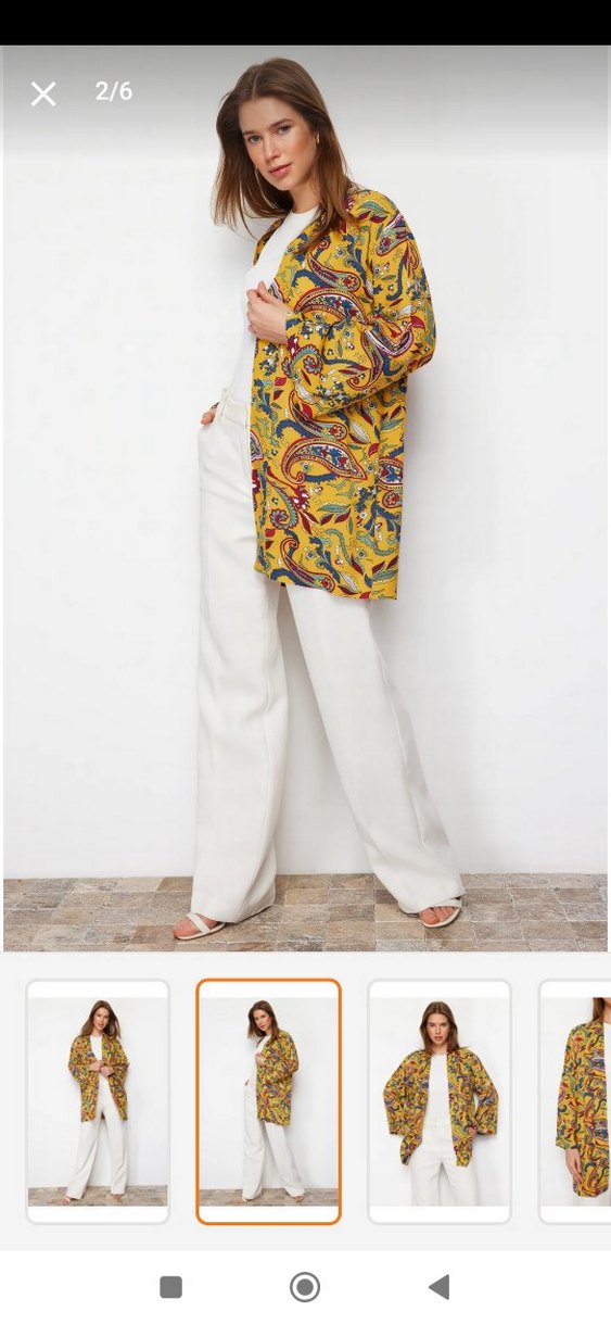 Sarı Desenli Midi Bohem Kimono - Görsel 3