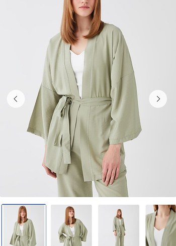 Bej Kemerli Midi Kadın Kimono