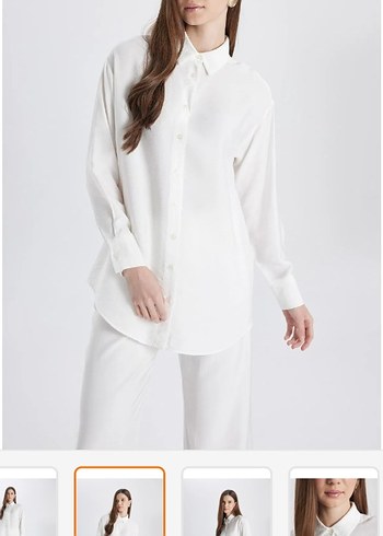 Defacto Beyaz Relax Fit Uzun Kollu Keten Gömlek - Görsel 2