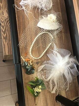 Nikah şapkası, inci kolye ,gelin çiçeği, yaka çiçeği