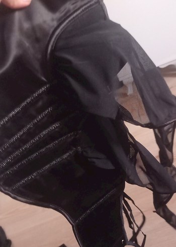 Diğer Siyah Deri Gotik Strappy Büstiyer
