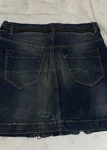 Kadın Lacivert Fermuarlı Denim Mini Etek - Görsel 2