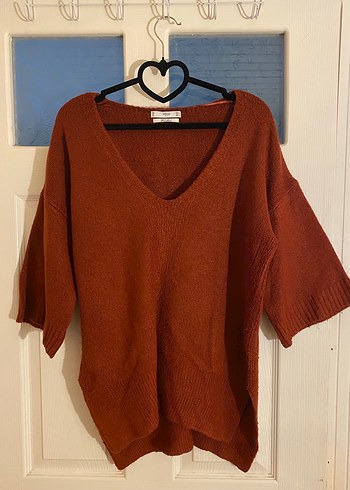 Mango kiremit V Yakalı Örgü Kadın Kazak - Görsel 2