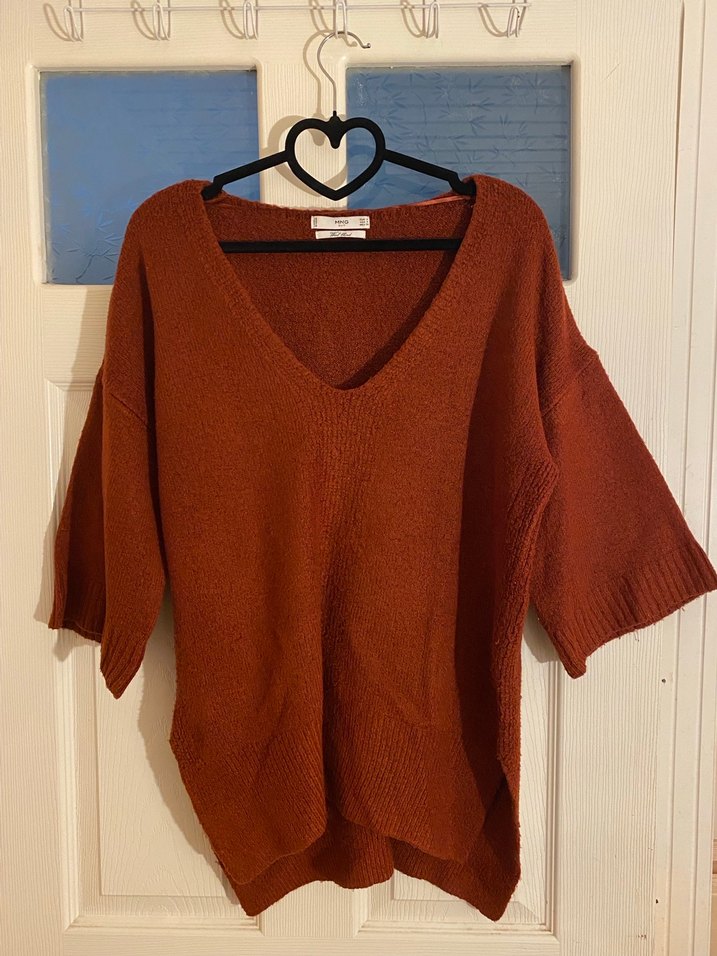 Mango kiremit V Yakalı Örgü Kadın Kazak - Görsel 2