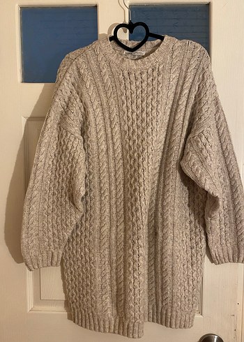 Bej Örgü Kadın Triko Elbise Kazak - Görsel 2