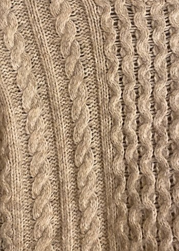 Bej Örgü Kadın Triko Elbise Kazak - Görsel 4