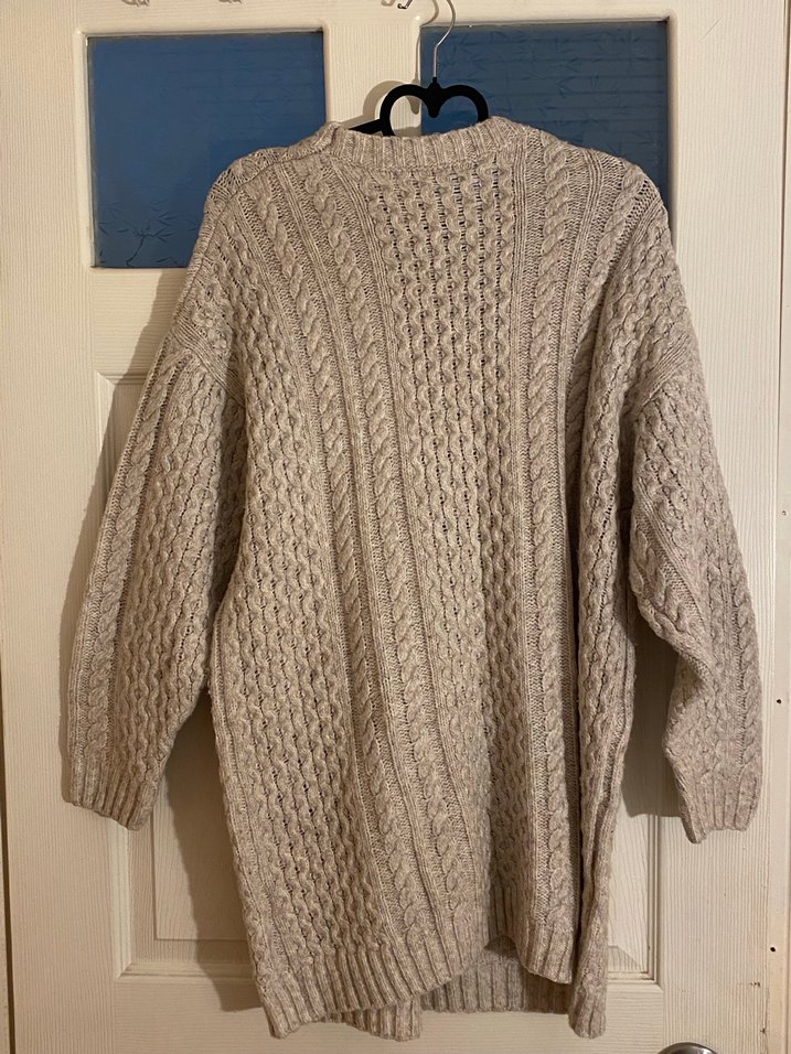 Bej Örgü Kadın Triko Elbise Kazak - Görsel 3