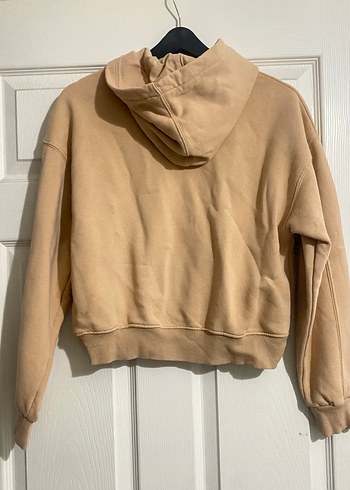 StradivariusBej Kapüşonlu crop Kadın Sweatshirt - Görsel 2