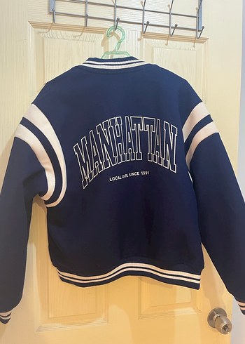 Pull and Bear Oversize Lacivert Kolej Ceket - Görsel 3