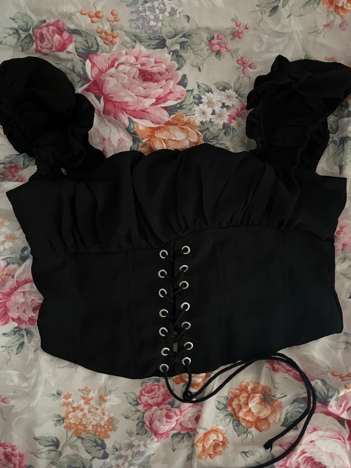 Siyah Straplez Gotik Bluz - Görsel 2