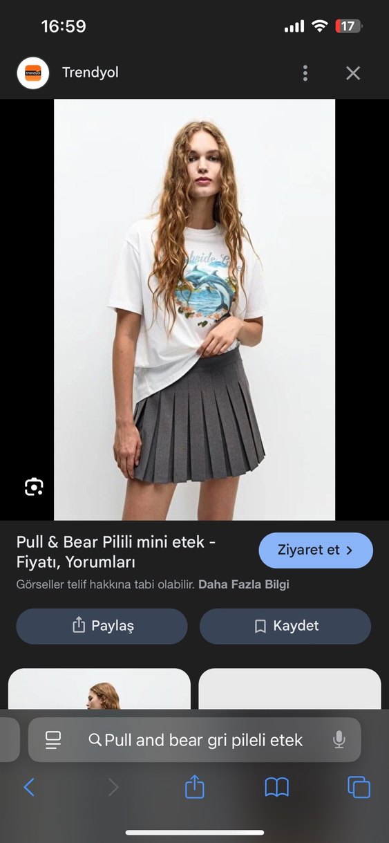 Pull and Bear Gri Pilili Mini Etek - Görsel 2