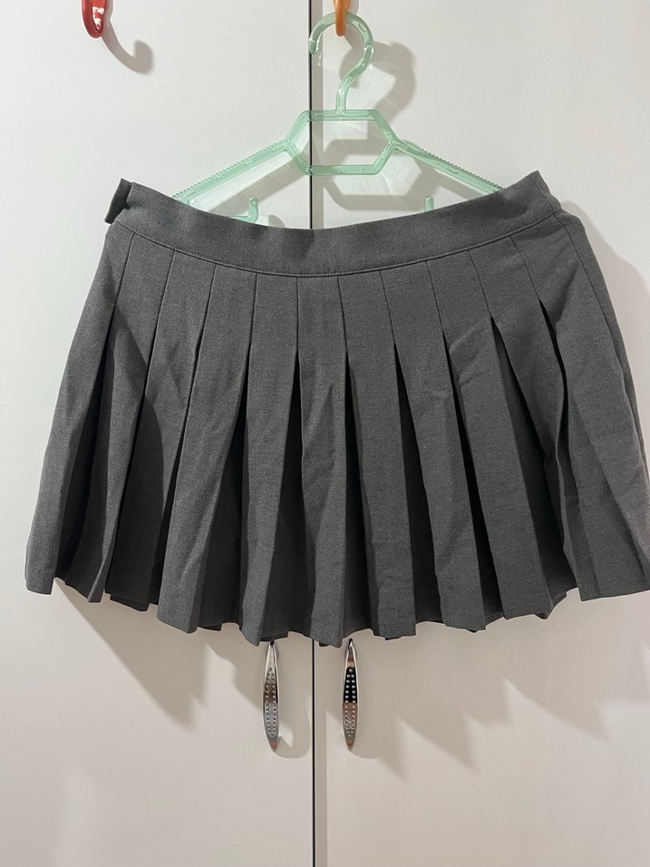 Pull and Bear Gri Pilili Mini Etek - Görsel 3