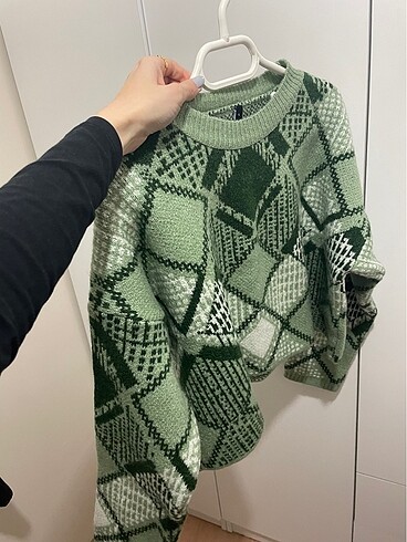 l Beden yeşil Renk Kalın oversize kazak