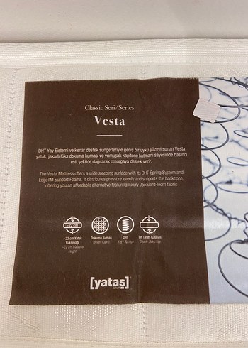  Beden YATAŞ VESTA TEK KİŞİLİK YATAK 200x100cm
