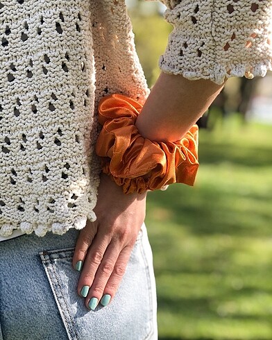 Tasarımcı Simli turuncu scrunchie