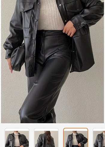 Düğmeli Siyah Deri Kadın Ceket - Görsel 11