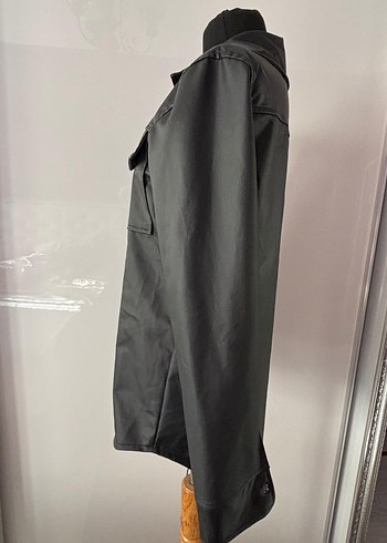 Düğmeli Siyah Deri Kadın Ceket - Görsel 5