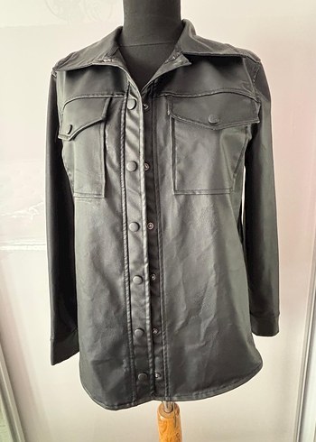 Düğmeli Siyah Deri Kadın Ceket - Görsel 2