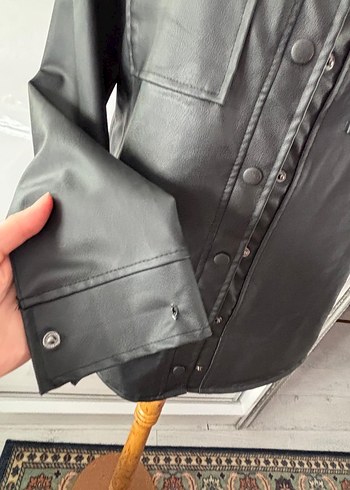 Düğmeli Siyah Deri Kadın Ceket - Görsel 9