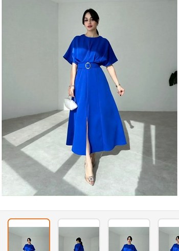 Parlak Mavi Kemerli Uzun Elbise - Görsel 3