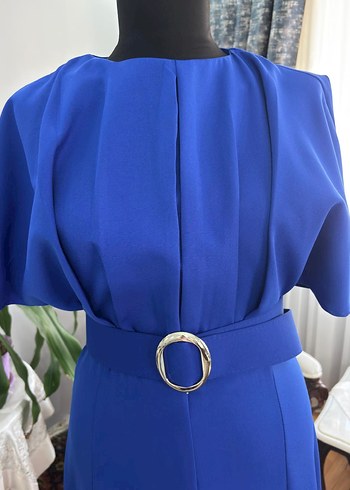 Parlak Mavi Kemerli Uzun Elbise - Görsel 5