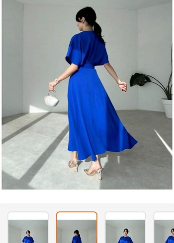 Parlak Mavi Kemerli Uzun Elbise - Görsel 2