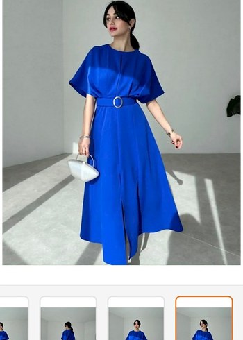 Parlak Mavi Kemerli Uzun Elbise - Görsel 4