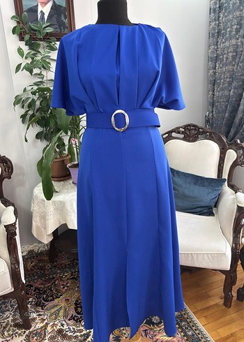 Parlak Mavi Kemerli Uzun Elbise - Görsel 7