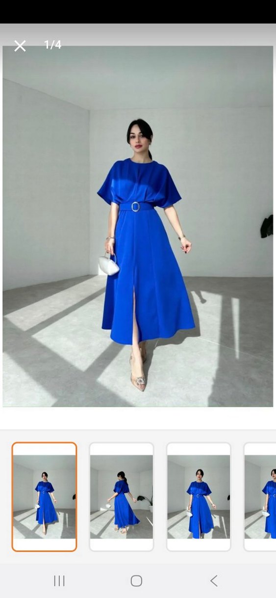 Parlak Mavi Kemerli Uzun Elbise - Görsel 3