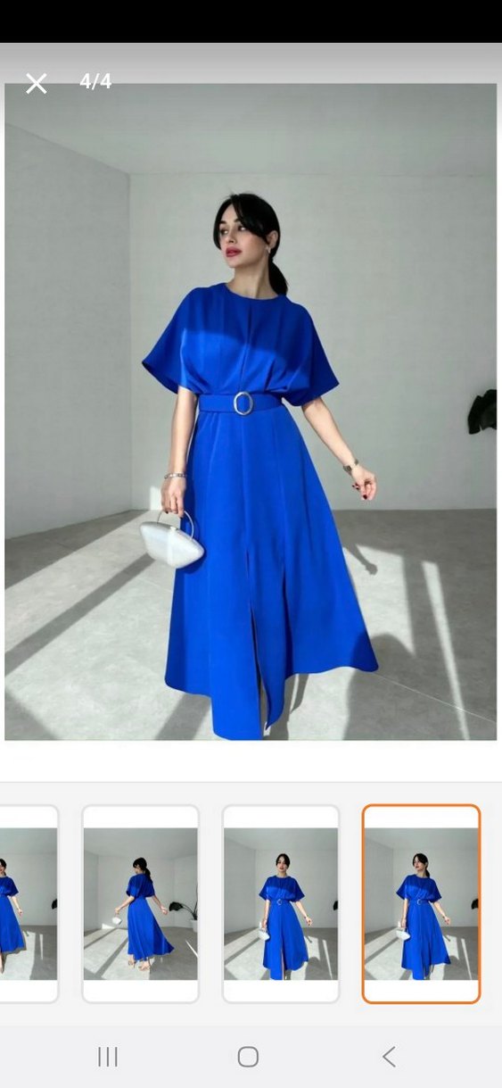 Parlak Mavi Kemerli Uzun Elbise - Görsel 4