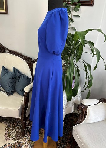 Kadın Mavi Uzun Elbise, Kısa Kollu, Sade - Görsel 6